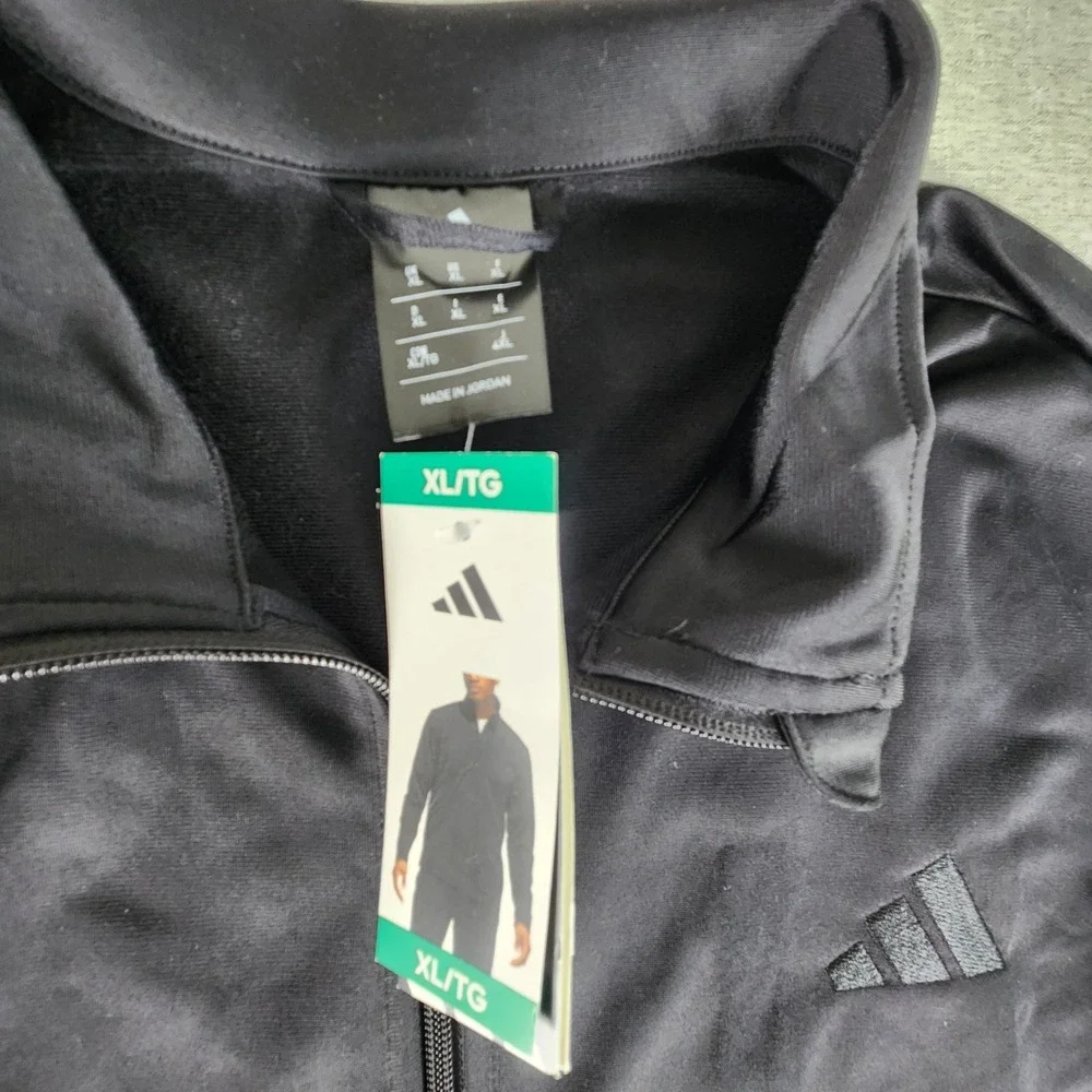 Adidas Mens Full Zip Track Jacket Black Recycled Polyester XL NWT